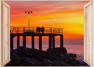 Open window view sea beach