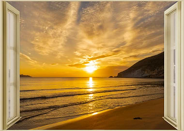 Open window view sea beach