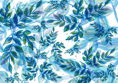 blue leaves watercolor