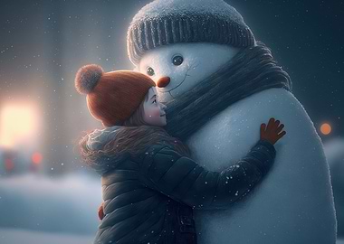 Snowman with happy kid