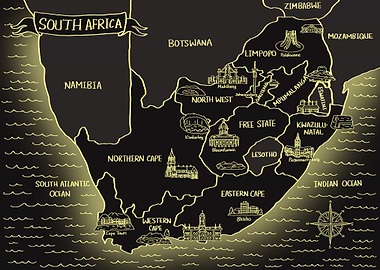 South Africa Glowing Map
