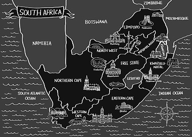 South Africa Dark Map