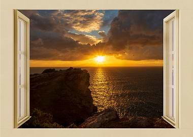 Open window view sea beach