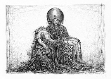 Android Pieta ink drawing