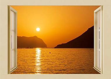 Open window view sea beach