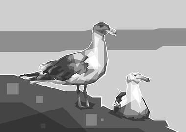 Seagaul Couple Grayscale