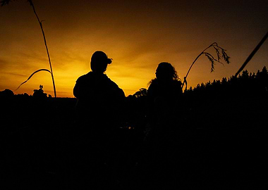 Two people in golden hour