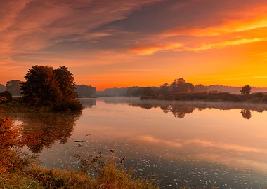 Autumn landscape by river
