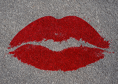 Lips print red asphalt ove