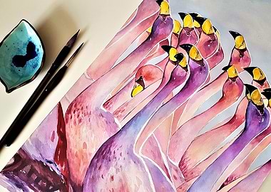 art flamingo painting