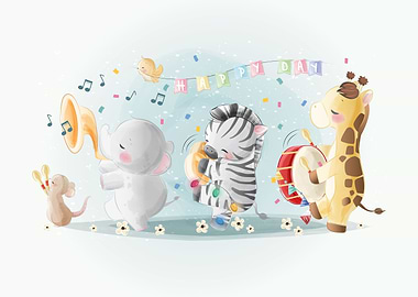 Cute safari animals parade