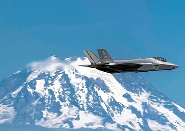 F35 over a mountain range