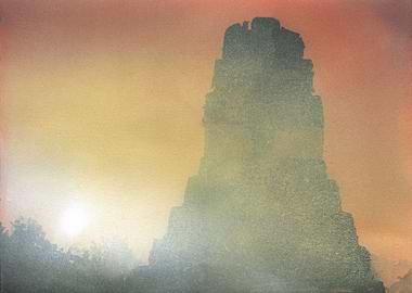 Tikal Mayana ruins sunset