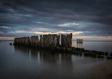 Old Pier And Sea At Dusk
