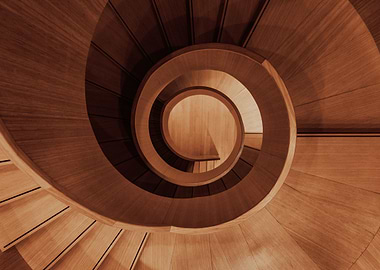 Downward wooden staircase