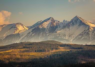 Green valley snow mountain