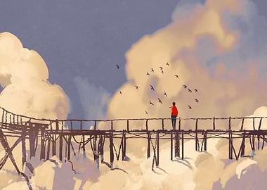 Man standing on bridge