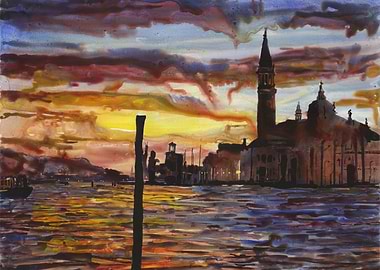 Venice Italy sunset art