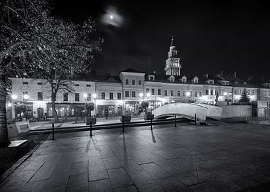 Night city, B&W, Poland