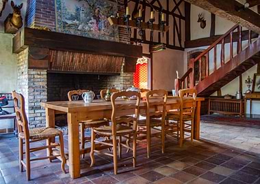 Dining room and fireplace