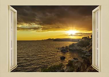 Open window view sea beach