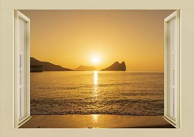 Open window view sea beach