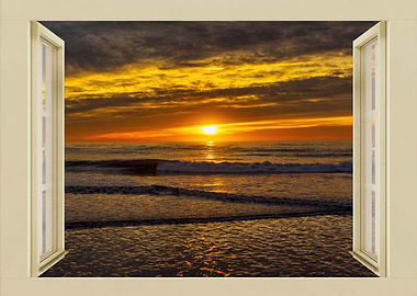 Open window view sea beach