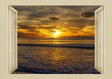 Open window view sea beach