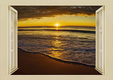 Open window view sea beach