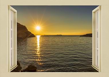 Open window view sea beach