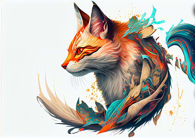 Colorful drawing cute fox