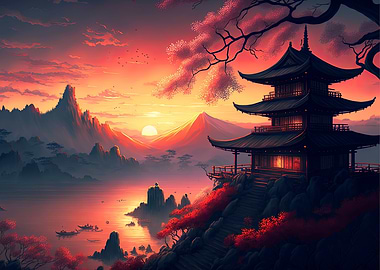 Japanese Castle Sunset 02