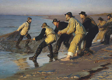 Fishermen hauling nets