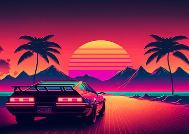 retro neon sunset drive