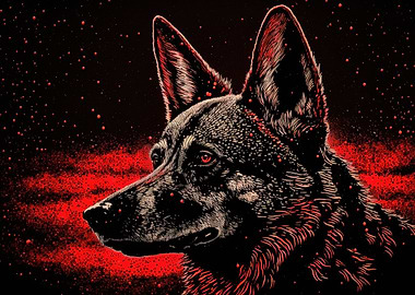 Red Wolf Dog Stipple