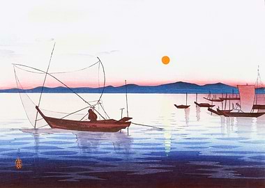 Boats in the setting sun