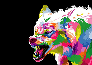 Colorful wolf in pop art