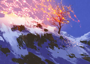 Winter with glowing snow