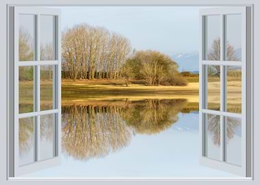 Open window landscape lake