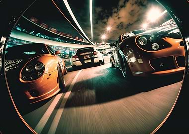 Fisheye shot sport car