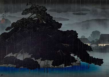 Ukiyo e Night Rain