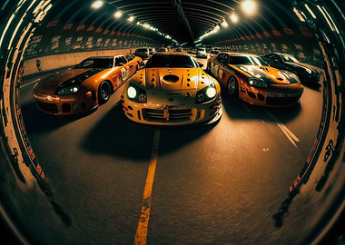 Fisheye shot sport car