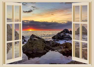 Open window view sea coast