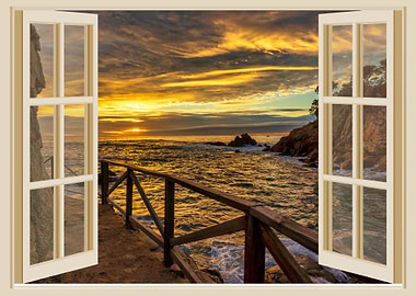 Open window view sea coast