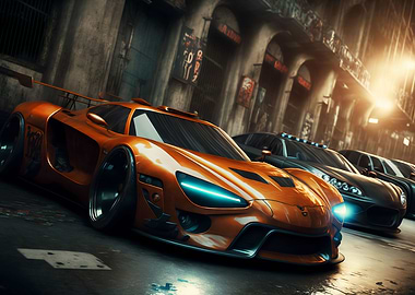 Fisheye shot sport car