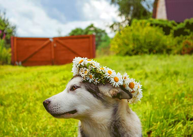 DOG WITH FLOWER CROWN