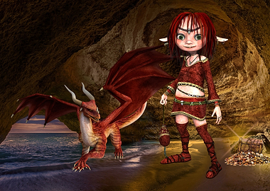 Elven Girl and Dragon
