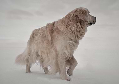 Dog Golden retriever snow