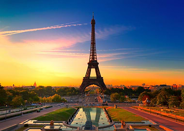 Sunset Above Eiffel Tower