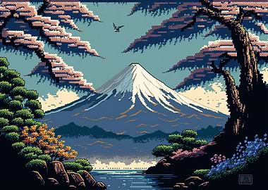 Mount Fuji pixel art 02
